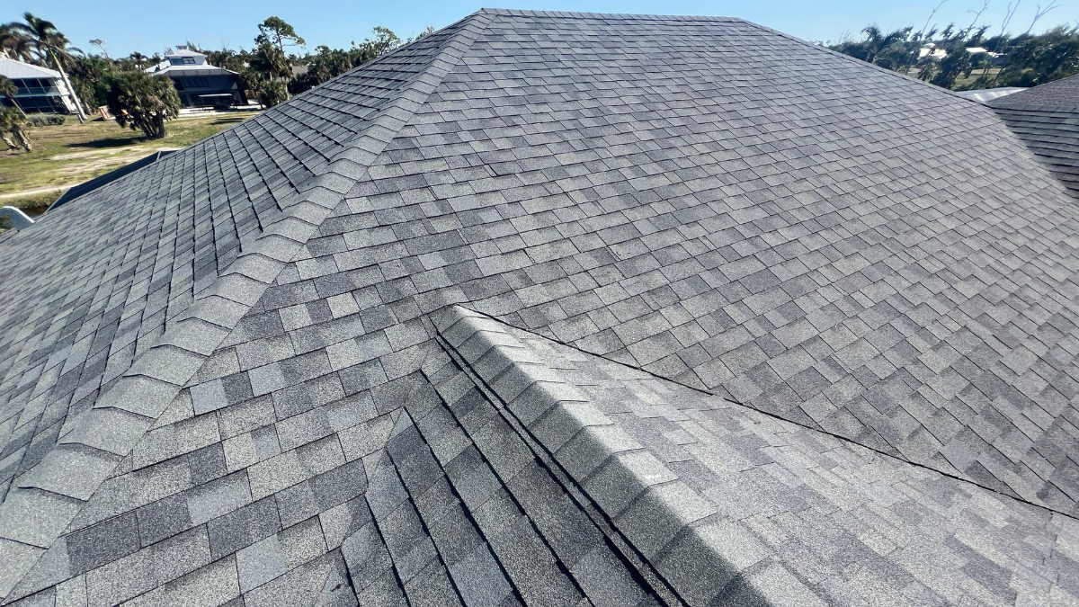 close up of shingle roof after replacement on residence in florida